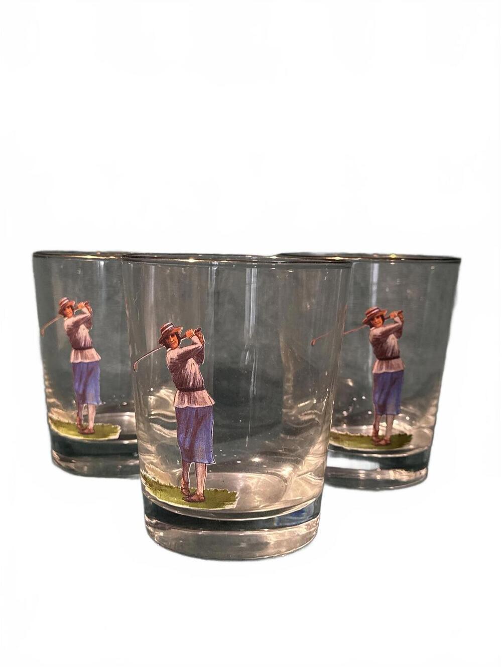 [3] Vintage Lady Golfer Glasses x Highball Whiskey Rare Gold